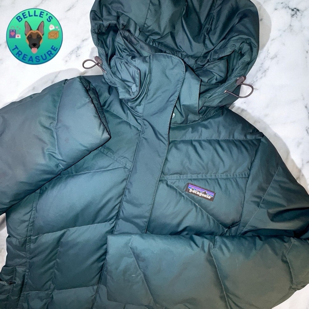 Patagonia Goose Down With It Coat Womens Small Puffer Piki Green Hooded Full Zip
